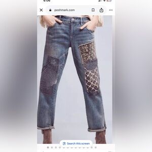 Anthropologie Pilcro Distressed Patchwork Jeans Embroidered